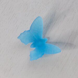 Vintage Extra Small Glass Blue Satin Glass Butterfly Figurine
